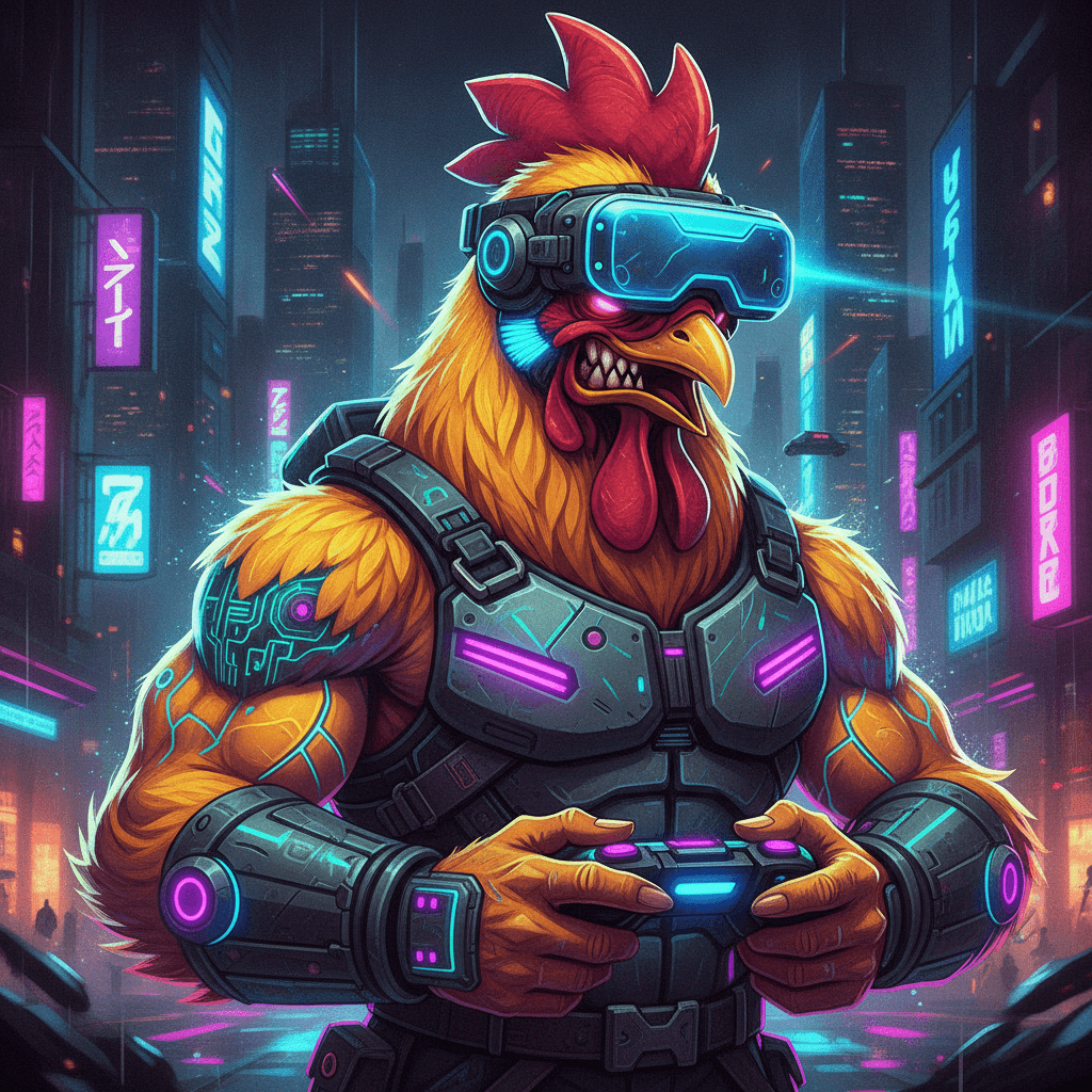 CluckFrag Cyberpunk Chicken Mascot